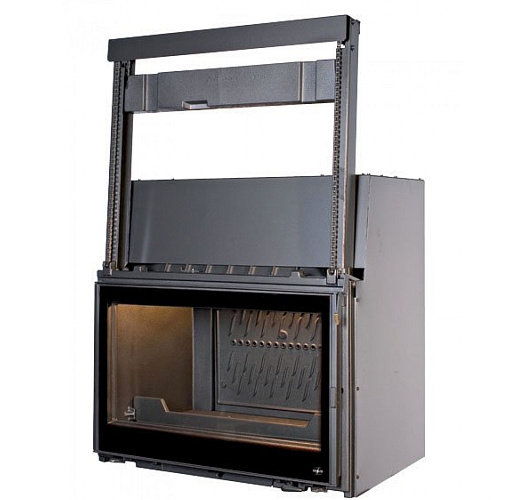 Топка Seguin prestige visio 8 plus с открытием двери в сторону, black line glass, с серыми кирпичами и двойной подачей воздуха_3 Топка Seguin prestige visio 8 plus с открытием двери в сторону, black line glass, с серыми кирпичами и двойной подачей воздуха_3