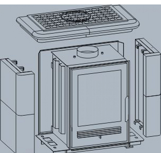 Кафельная печь Bavaria K - вставка комбо, прямой цоколь синяя_2 Кафельная печь Bavaria K - вставка комбо, прямой цоколь синяя_2