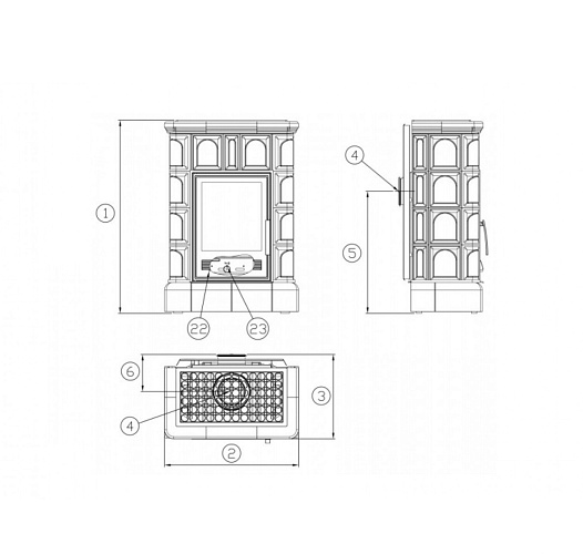Кафельная печь Britania K - вставка комбо, кафельный цоколь коричневая_2 Кафельная печь Britania K - вставка комбо, кафельный цоколь коричневая_2