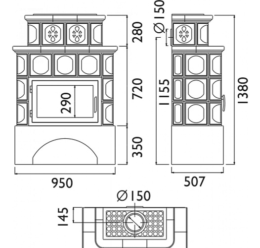 Кафельная печь Karelie 10 белый цоколь, с теплообменником_6 Кафельная печь Karelie 10 белый цоколь, с теплообменником_6