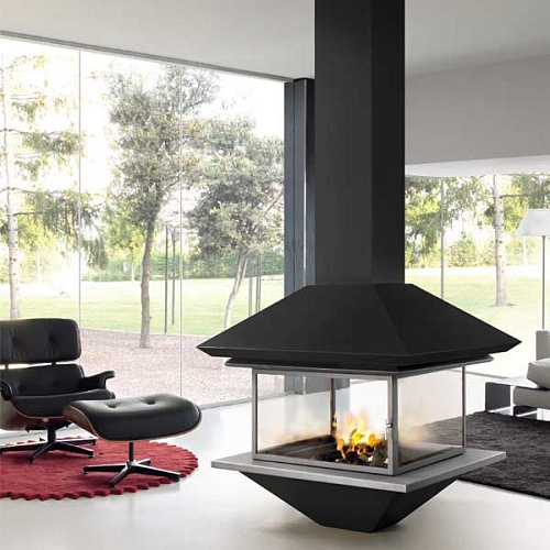 Камин Gaia, центральный, со стеклом, черный (Traforart)_0 Камин Gaia, центральный, со стеклом, черный (Traforart)_0